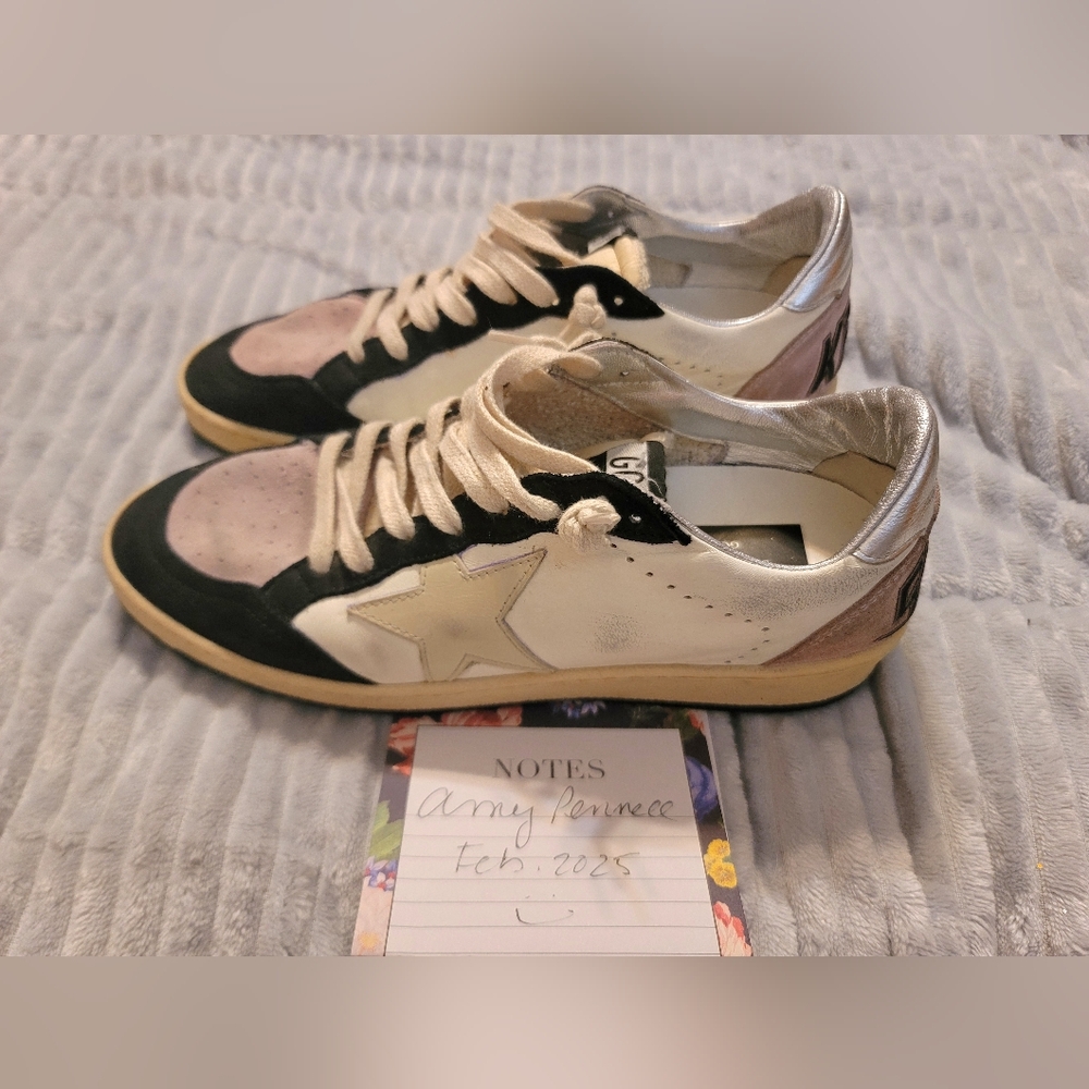 Golden Goose Ballstar Lavendar/Pink Black Suede Toes Silver Heel Size 39